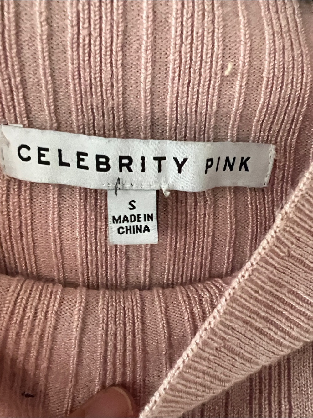 Celebrity Pink ribbed long sleeve top lettuce edge mock neck size small - Picture 3 of 3